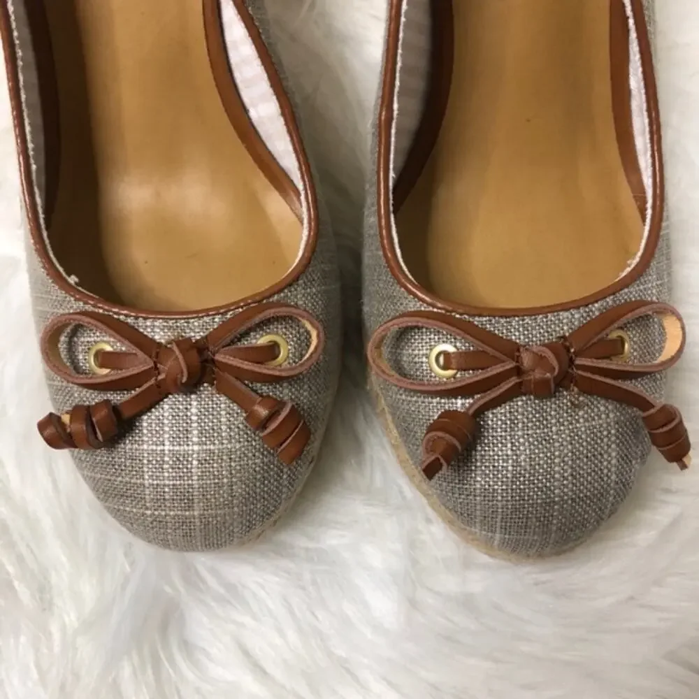 Bass Metallic Grey‎ Bow Wedge Espadrille Size 7
